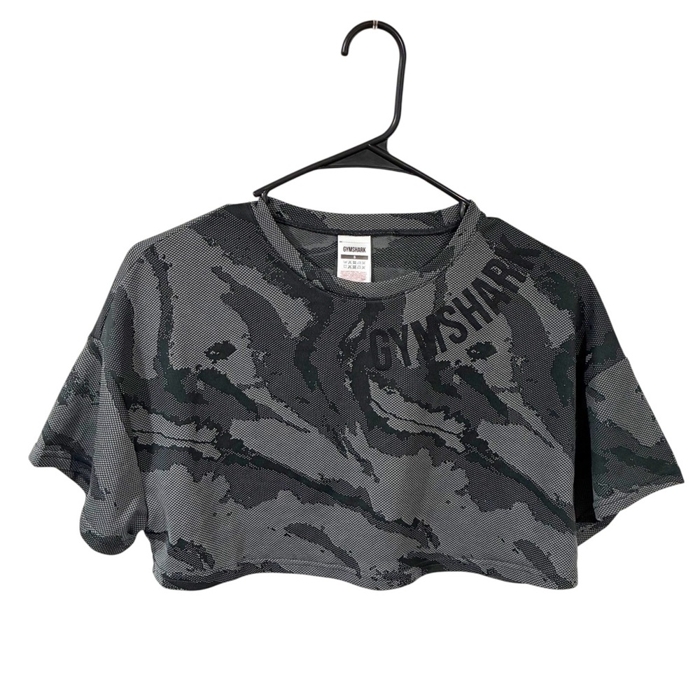 Gymshark Mesh Camouflage Black Grey Crop Workout Top‎ Athletic Size Small